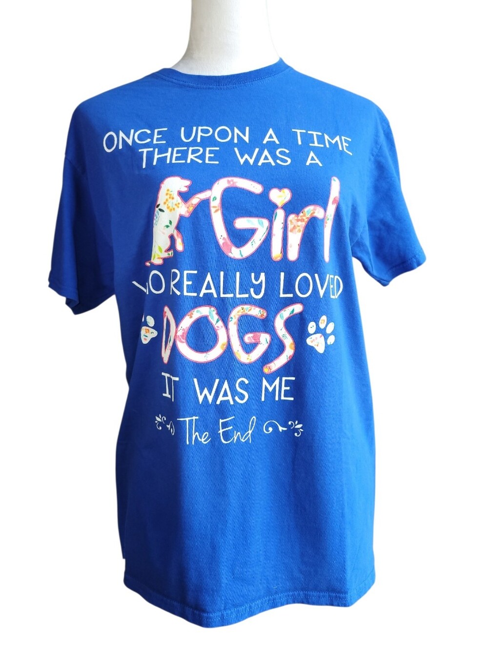 Blue "Once Upon A Time Girl Who Loved Dogs" Graphic Tee Size Unisex Medium
